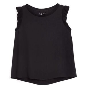 LOFT Ruffle Shoulder Sleeveless Top Chic Black Mixed Media Blouse Size Medium